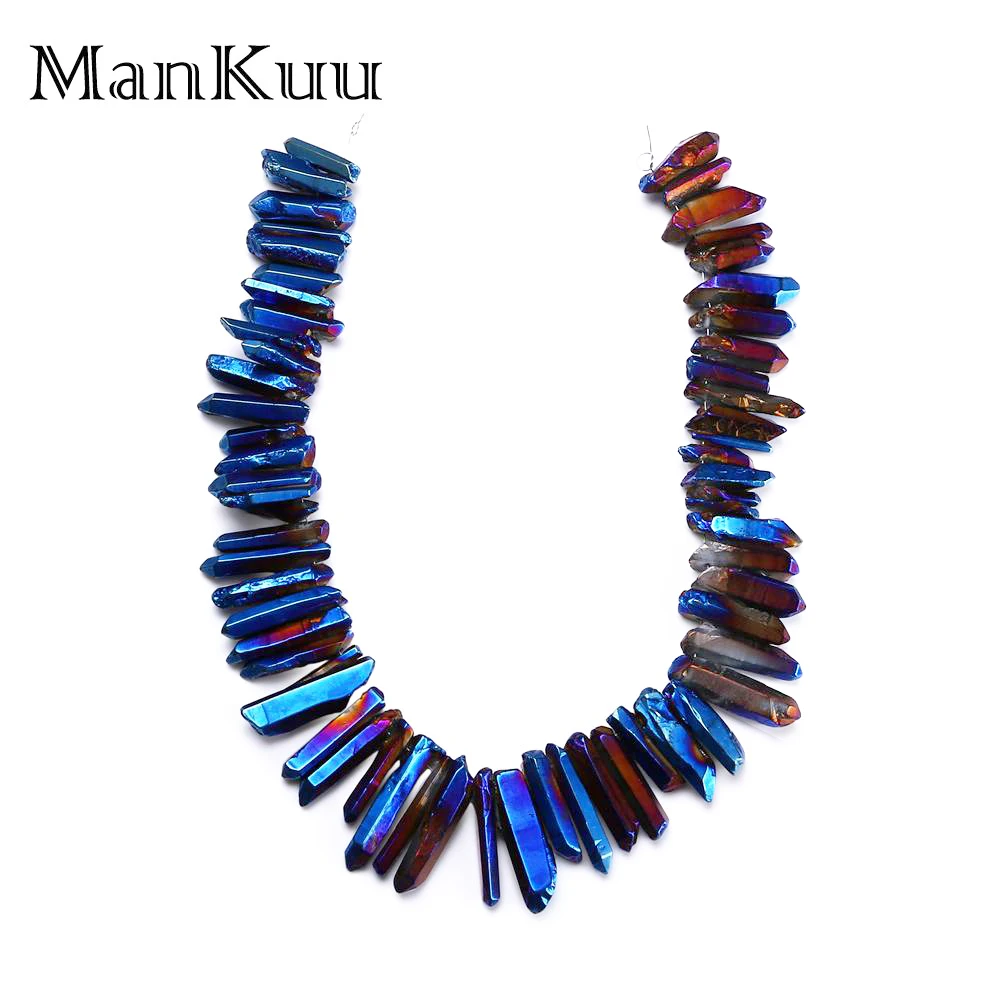

Mankuu Rainbow Blue Natural Crystal Pillar Mineral Crystal Druzy Stone Pendants Column Crystal Slice Pendants For Jewelry Making