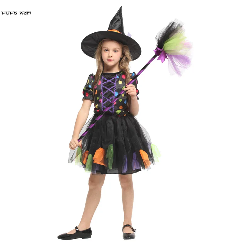 Ragazze Halloween Gothic Witch Costumes Kids Children Magician magstry cospays Purim Carnival Stage Play Masquerade Party Dress