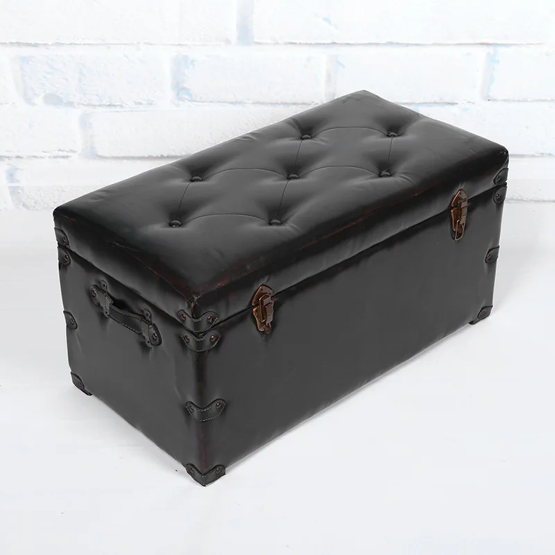 Nostalgic retro do the old storage box PU leather clothing store changing his shoes stool stool storage box dressing room