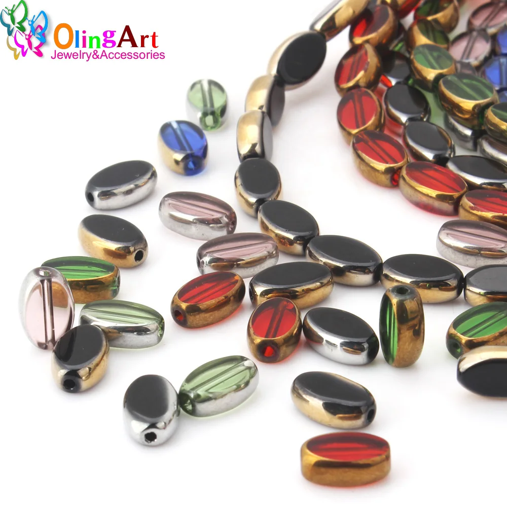 

OlingArt 9 * 6MM 12pcs/lot Glass Metal Plated Crystal Multicolor mixing Oval shape bead DIY Necklace Bracelet Jewelry Making