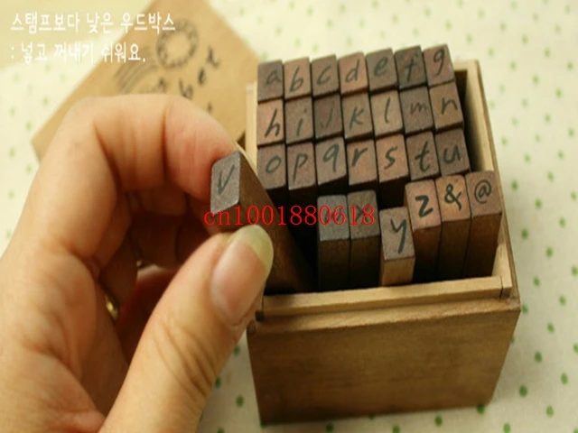 Free shipping Handwriting Alphabet stamp set With Wooden box DIY funny work Uppercase Lowercase Stamps ,2800pcs 28pcs/set