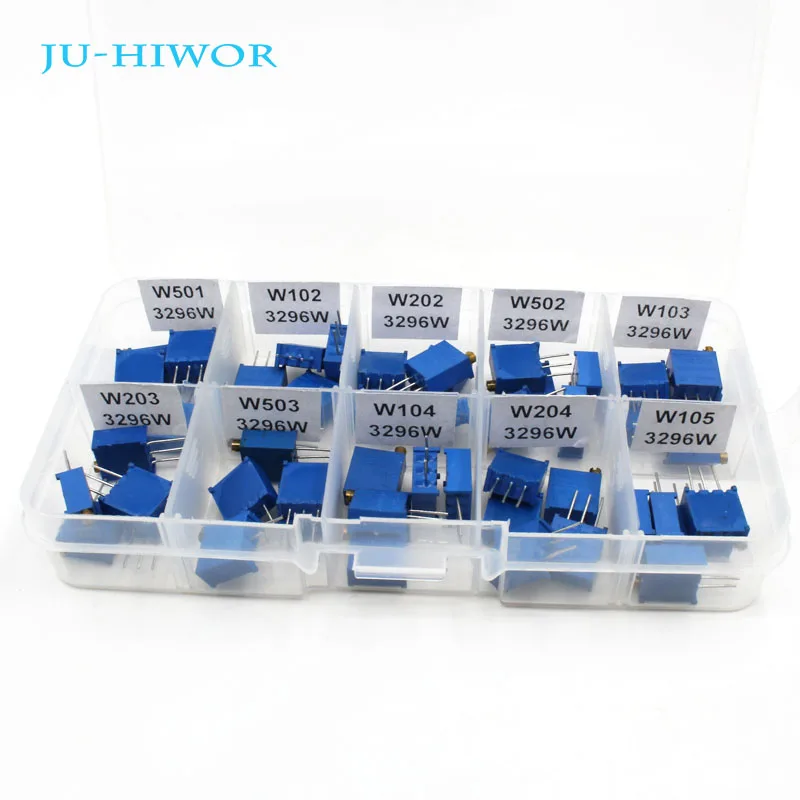 

50pcs 3296W Variable Resistor With Multiturn Trimming Potentiometers Kit Sets Potentiometer Pack High Precision 10 Values