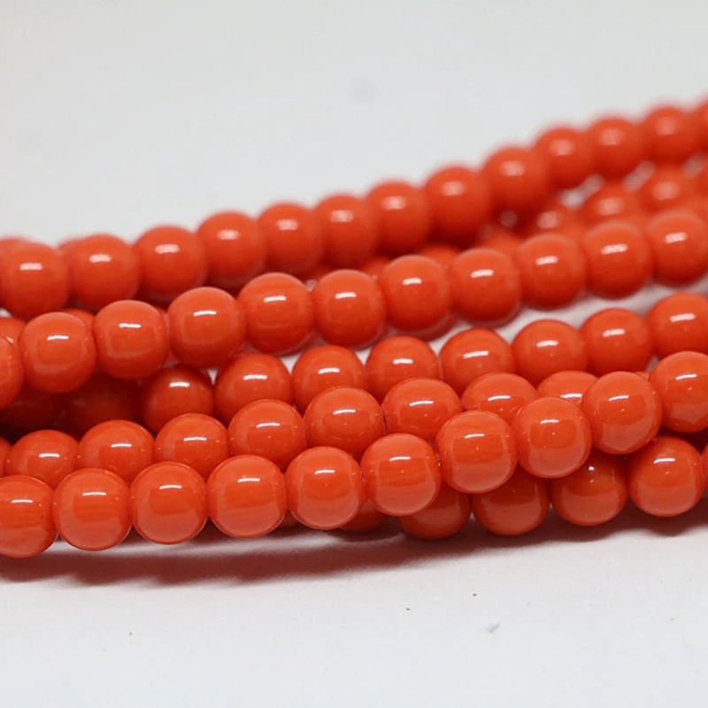 Orange red resin beeswax fashion 5mm 6mm 8mm 10mm loose diy round beads women elegant jewelry making 15inch B38