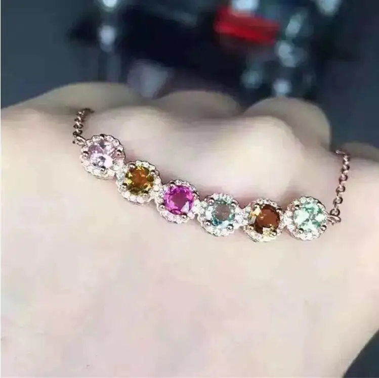 

Tourmaline charms pendant 925 sterling silver Natural real tourmaline Gem 5mm*6pcs
