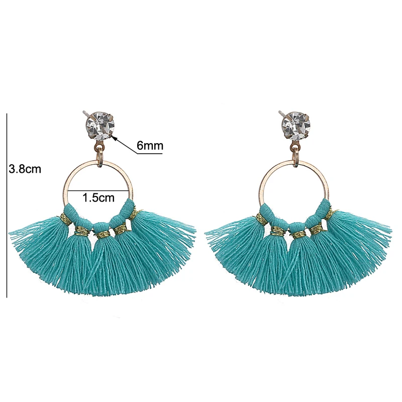 LOVBEAFAS Small Cute Crystal Tassel Drop Dangle Earrings For Girls Delicate Brincos Cotton Fringe Bohemian Earings Women Jewelry