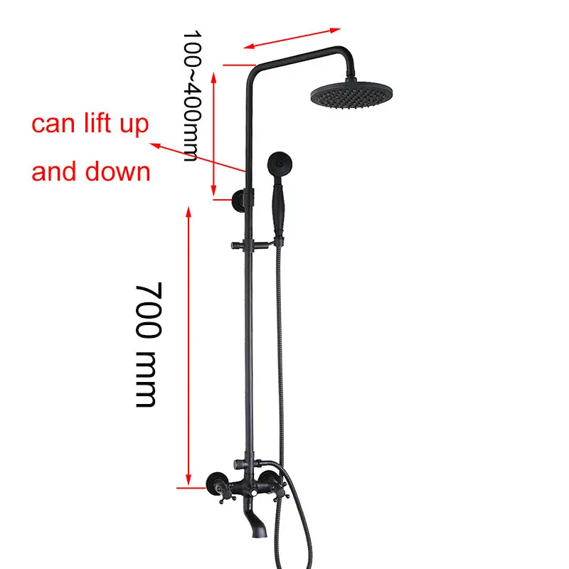 JIENI Matte Black Bathroom Bathtub Shower Faucet Wall Mount Rainfall 8 Inch Round Shower Head Dual Handles Shower Set Mixer Tap