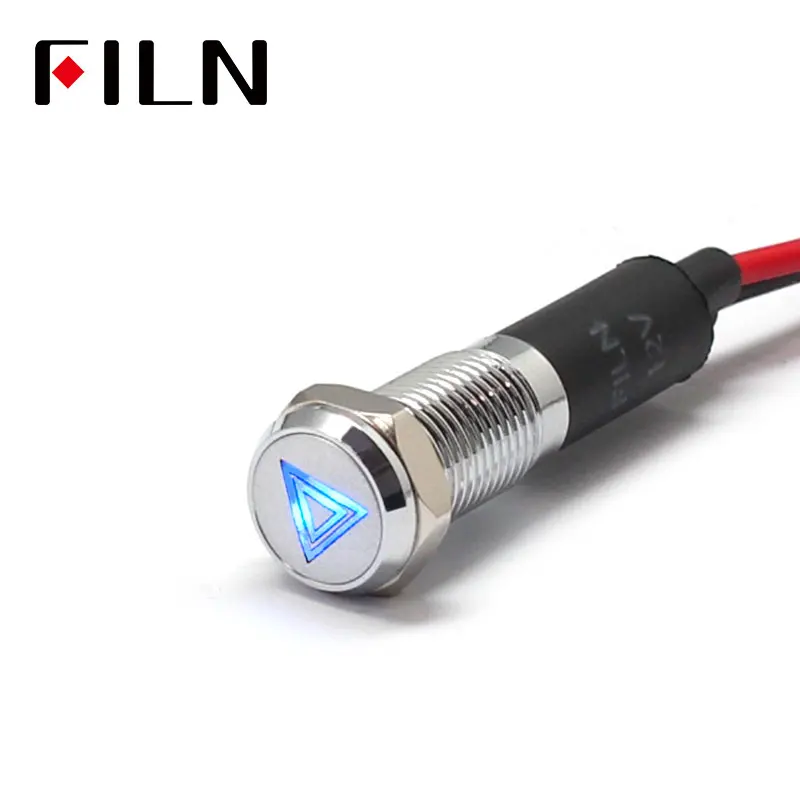 FILN 8mm  Car dashboard Double flash danger mark  symbol led red yellow white blue green 12v led indicator light with 20cm cable