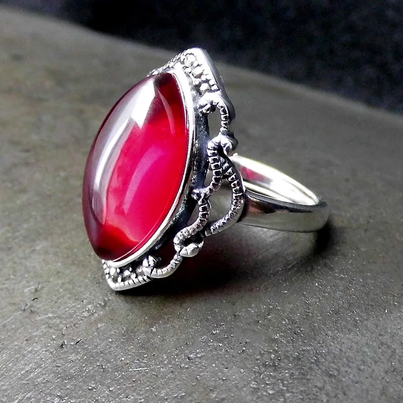 

925 sterling silver jewelry Thai vermillion corundum yellow stone ring opening new atmosphere ring