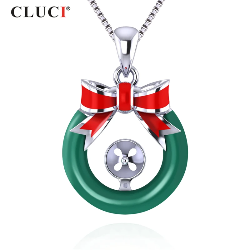 

CLUCI 925 Sterling Silver Green Round Pendant for Necklace Jewelry Making Women Bowknot Decoration Charms Pendant SP378SB