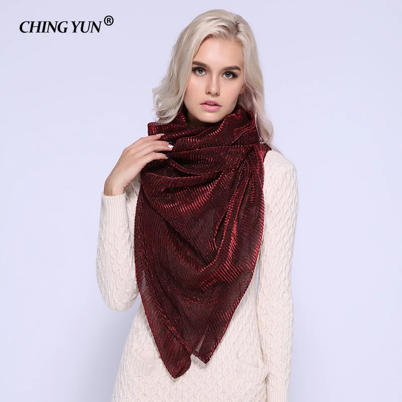 

Winter Gold Hyaline Thin Scarf Woman Holiday Festival Christmas Scarves Female No Crinkle Stretch Silk Gauze Hollow Lady Shawl