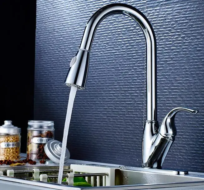 

kitchen basin chrome brass pull out faucets, single handle sink mixer tap can be rotated, hot and cold kitchen tap