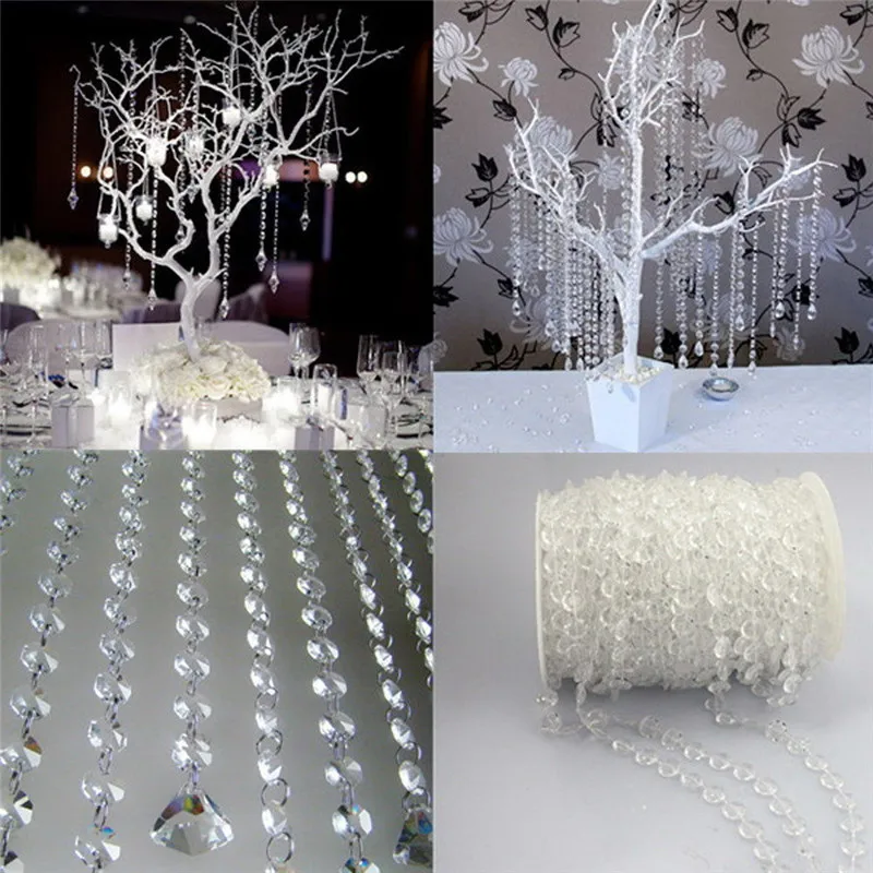 Grânulos de cristal acrílico guirlanda, octogonal Strand, cortinas, DIY, janela, porta, festa de casamento, passagem, Backdrop Decor, 1 rolo, 10m