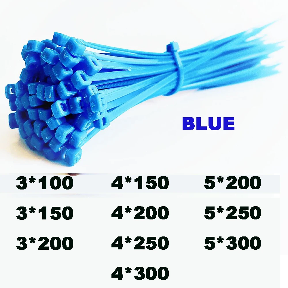 Self-Lock cable ties Plastic Nylon Wire ties Cable Zip Ties 3*100 3*150 3*200 4*150 BLUE 100pcs Nylon Ties Fasten Loop Cable