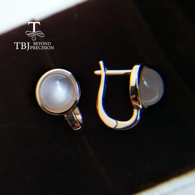 

TBJ,natural white moonstone clasp earring with real India gemstone 925 sterling silver for girl Black Friday & Christmas gift