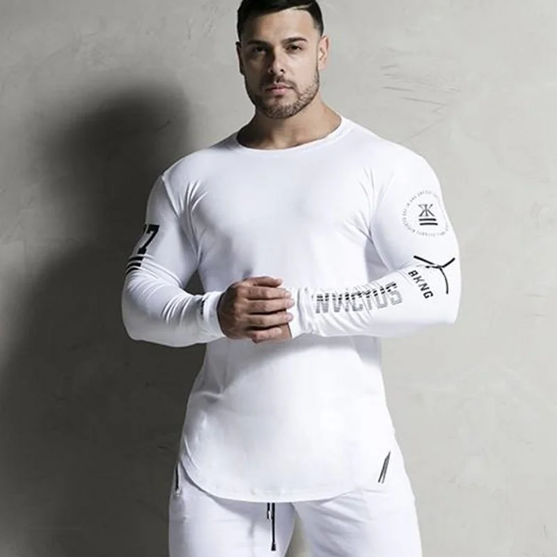 T-Shirt manches longues pour homme, slim, décontracté, à la mode, pour entraînement, Fitness, course à pied, séchage rapide