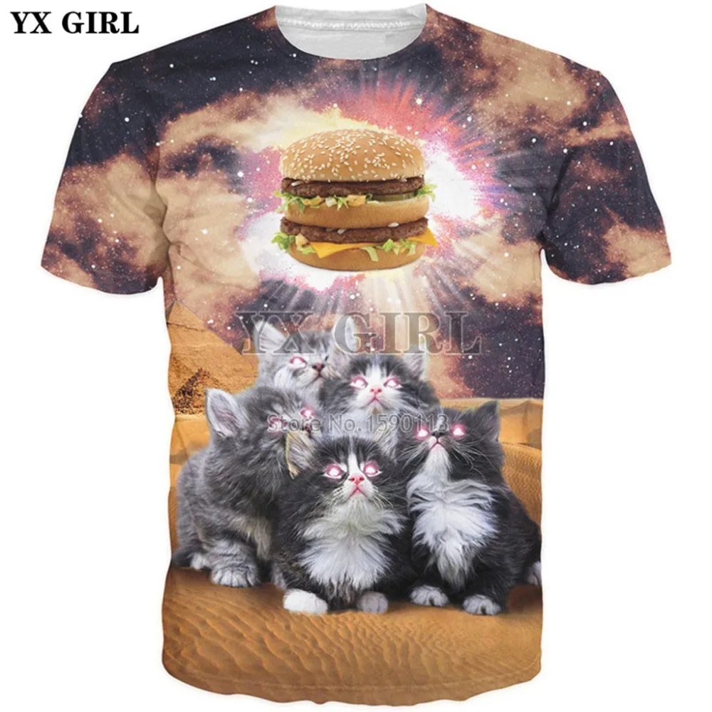 YX GIRL Drop shipping Cats T-shirt Men/Women 3d Print Meow Star Cat Hip Hop Cartoon TShirts Summer Tops Tees Fashion 3d shirts