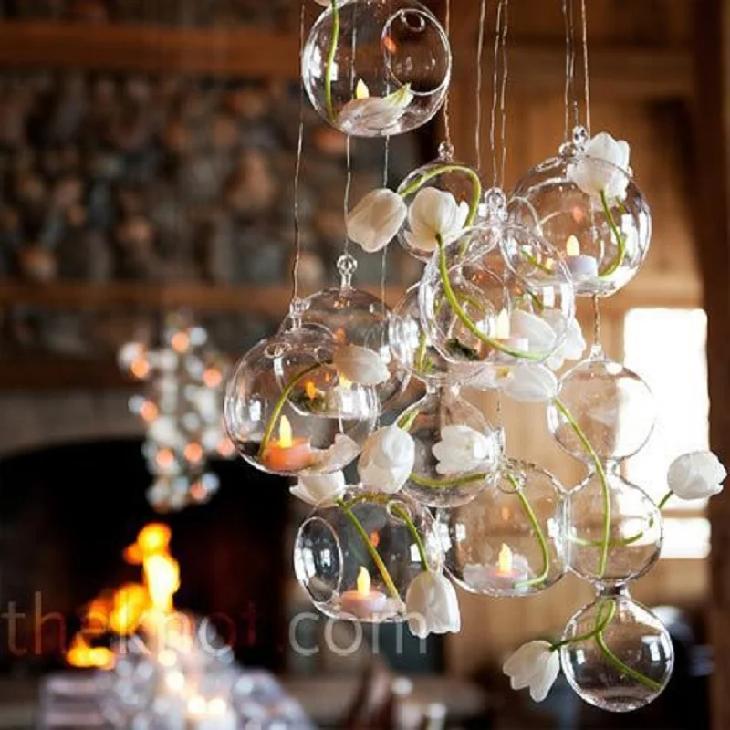 Hanging Clear Glass Ball Globe Shape Terrarium Candlestick Wedding Home Decoration Crystal Romantic Bar Party Dinner