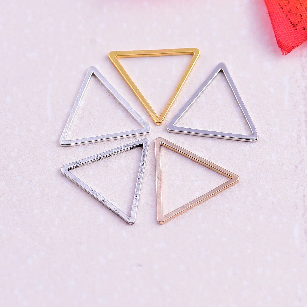 50pcs/lot 25mm Gold silver color Closed triangle hollow Charms Connector Simple handmade craft tag pendants jewelry DIY material