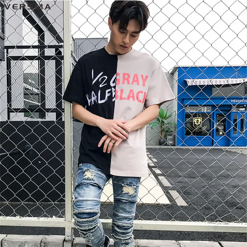 

VERSMA 2017 Summer Korean Ulzzang Harajuku Patchwork Letter Printed T-shirts Men High Street Hip Hop Loose Boy Couple Tshirt Men