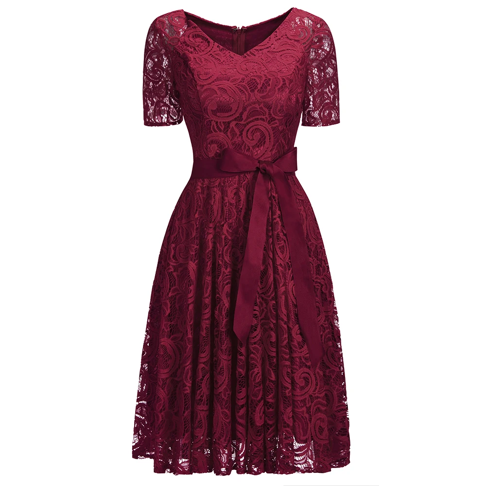 Burgundy Short Lace Bridesmaid Dress 2021 Scoop Neck Sleeve Wedding Formal Party Gown robe demoiselle d'honneur