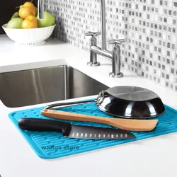 Walfos 1Pc Big Size 30x24cm Multifunctional Pot Mat Silicone Pot Holder-Large Kitchen Silicone Drying Mat-Dish Drying Mat