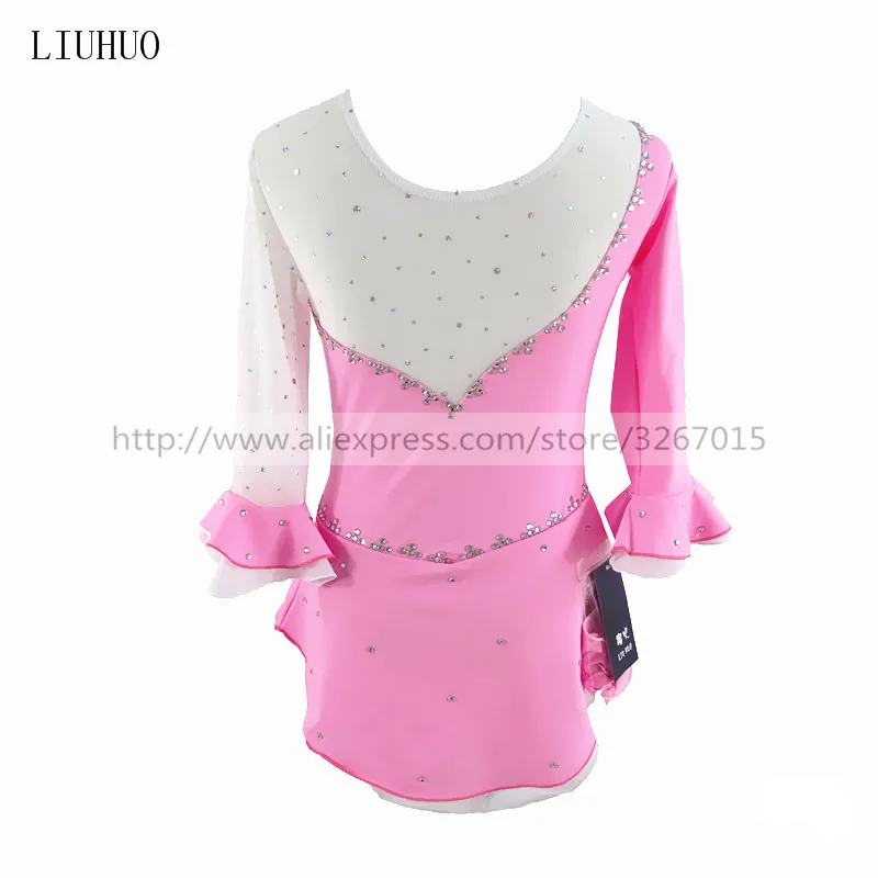 LIUHUO Women Girls Performance Ballet Gymnastics Competition Leotard Ice Figure Skating Dress Dance Costume Skirt Pink Kids