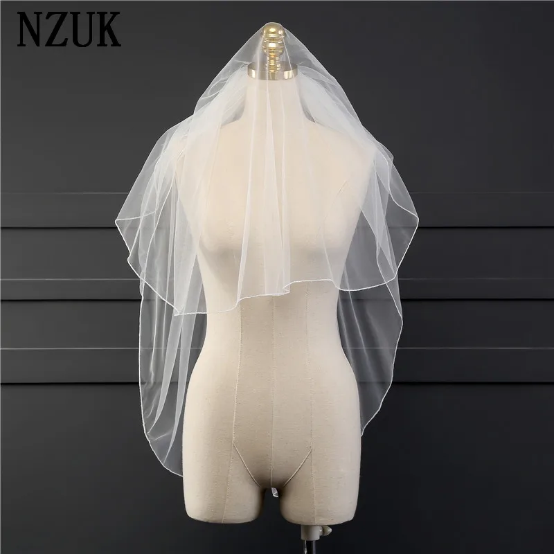 NZUK Breve Veli da sposa Matita Bordo Gomito Lunghezza Morbido Tulle due Strati Nuovo 2017 Immagini Reali di Fabbrica All\'ingrosso Prezzo A Buon