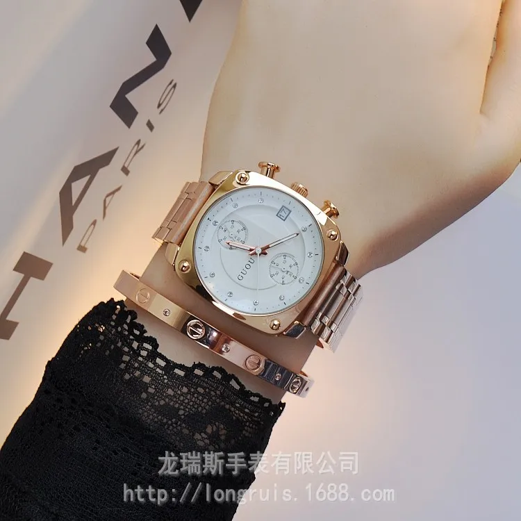 TOP Quality Authentic Fashion HK Brand GUOU Watch Women Waterproof Alloy Square Quartz Women Wristwatches