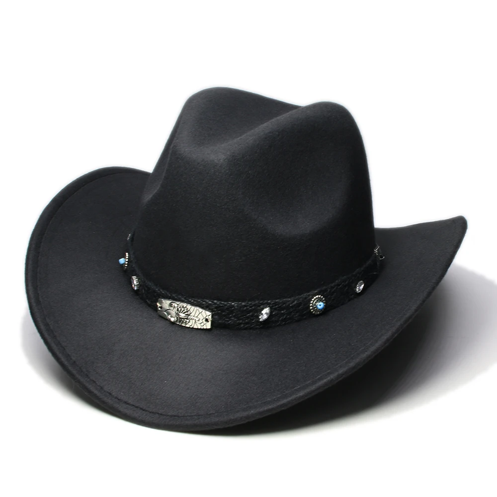 Retro Black Scorpion Knitted Band Parent-child Women Men /Kid Wool Wide Brim Cowboy Western Hat Cowgirl Bowler Cap (54/57/61cm)