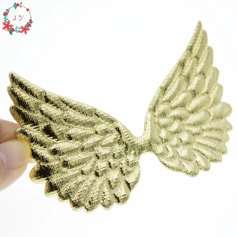 jusHomey 50pcs/lot 10cm Large Gold Angel Wing Appliques Double Sided Glitter Fabric Wings Cut Outs Scrapbook Party Decor