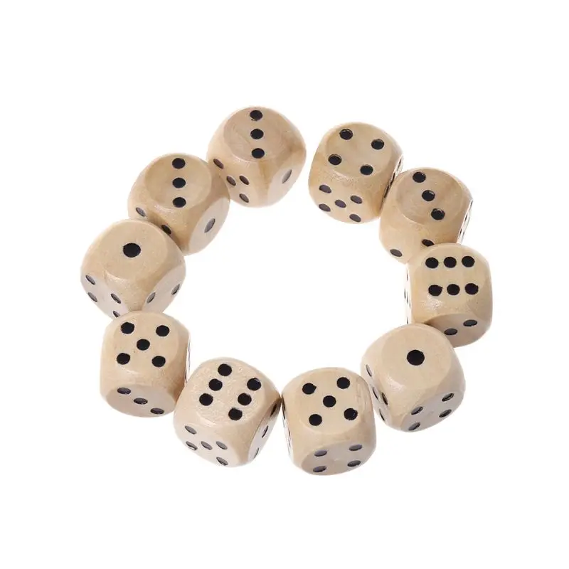 10pcs 6 Sided Wood Dice Cubes Round Corner Dice Party Kid Toys Game Tools 14*14*14mm Entertainment Digital Dice