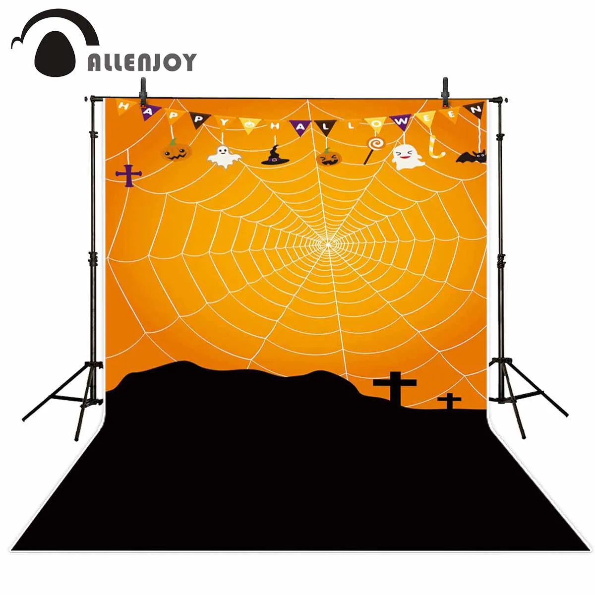 

Allenjoy backgrounds for photography studio spider web lollipop ghost flags pumpkin cross tomb backdrop halloween photocall