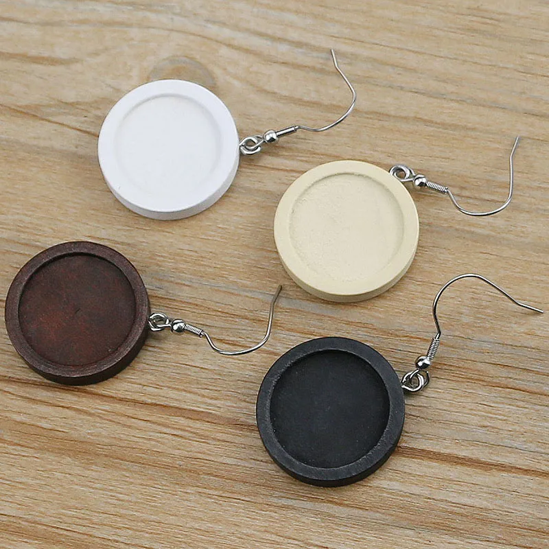 10pcs/lot Fit 20mm Wood Cabochon Earring Base Settings Blank Stainless Steel Hooks Diy Accessories for Making Earrings