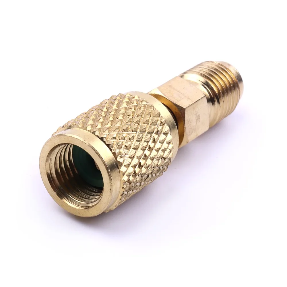 1PC Brass AC R12 R134a Adapter for Refrigeration Air Conditioner 1/4\'\' Male SAE to 1/4\'\' Female SAE Charging Hose Pump