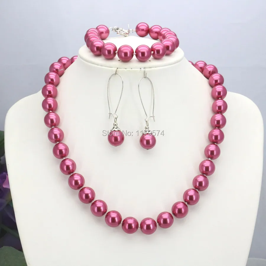 Hot Sale 10mm Accessories Red Glass Pearl Beads Necklace Bracelet Earrings Sets Jewelry Making Design Christmas Gift Women Girls