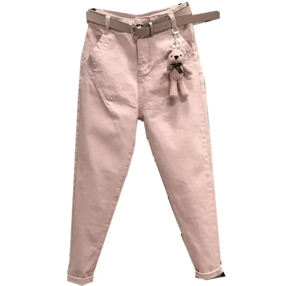 

26-32! new spring feet casual harem pants loose high waist pink women jeans