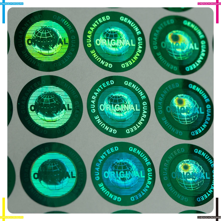 مخصص الهولوغرام حقيقية مضمونة ومبتكرة الهولوغرام ملصقا متعددة الألوان تصميم العالمية ضياء. 20 مللي متر 2000 قطعة