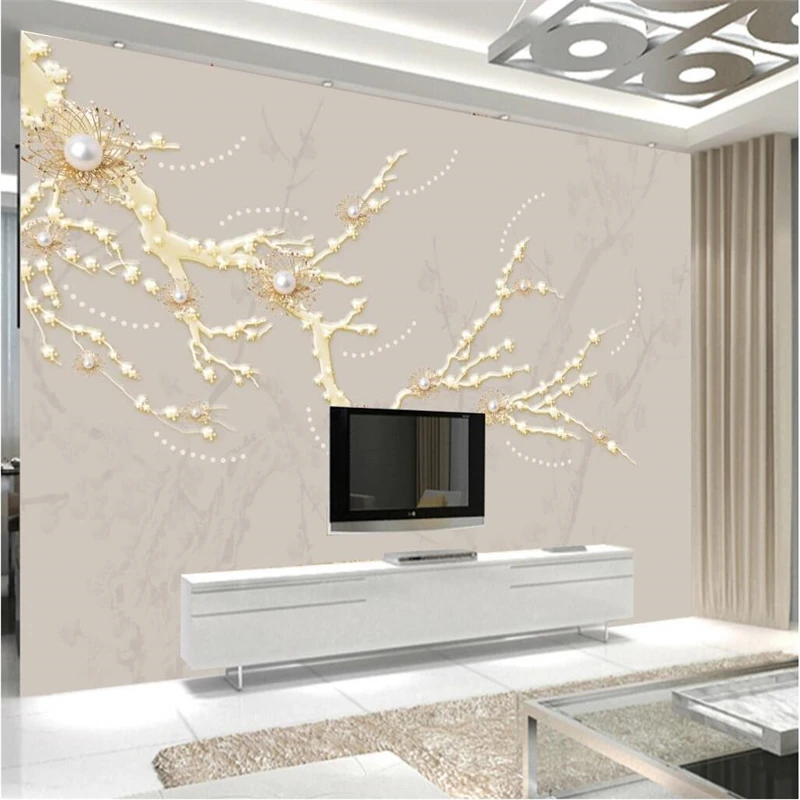 beibehang Custom photo wallpaper murals wall stickers a plum new Chinese pearl relief jade car background wall papel de parede