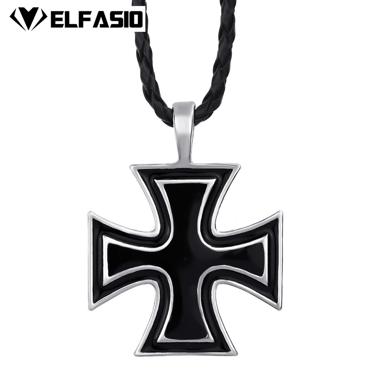 

Men's Silver Black German Cross Pewter Pendant with 24" Choker Necklace Jewelry LP204