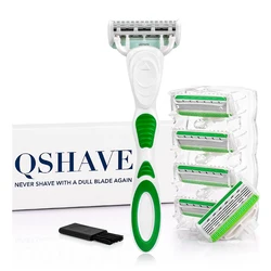 QShave – rasoir à lame X5, série 5 couches, vert, pour femmes, épilation des jambes, Bikini, cadeau de la saint-valentin
