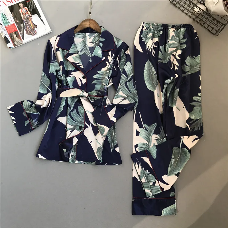 Lisacmvpnel Frühling Druck Muster Frauen Pyjama Set Rayon Nachtwäsche Langarm Hosen Zwei Papier Anzug