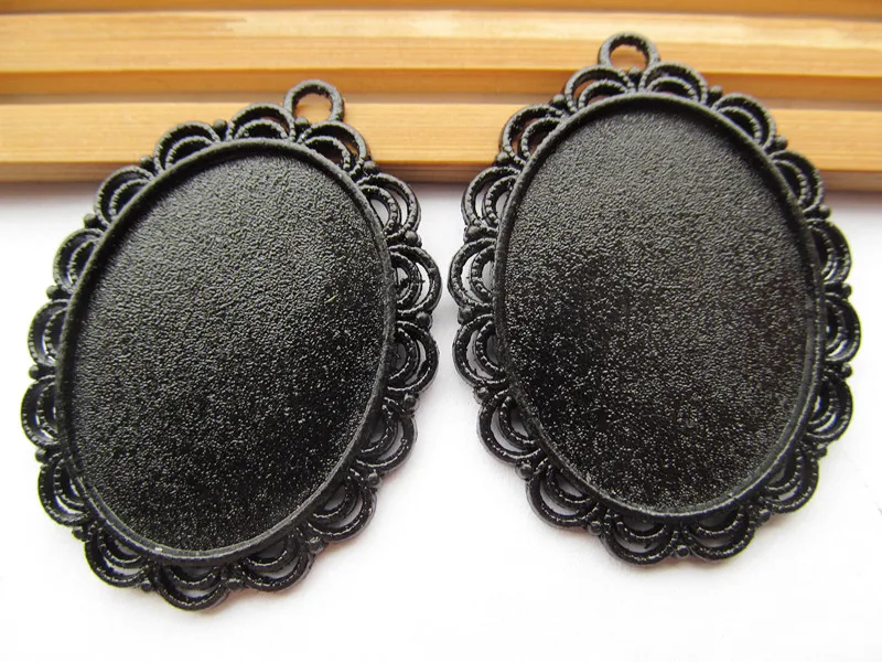 50pcs Black Oval Leice Border Base Setting Tray Bezel Pendant Charm,fit 30mmx40mm Cabochon/Cameo,DIY Accessory Jewellery Making