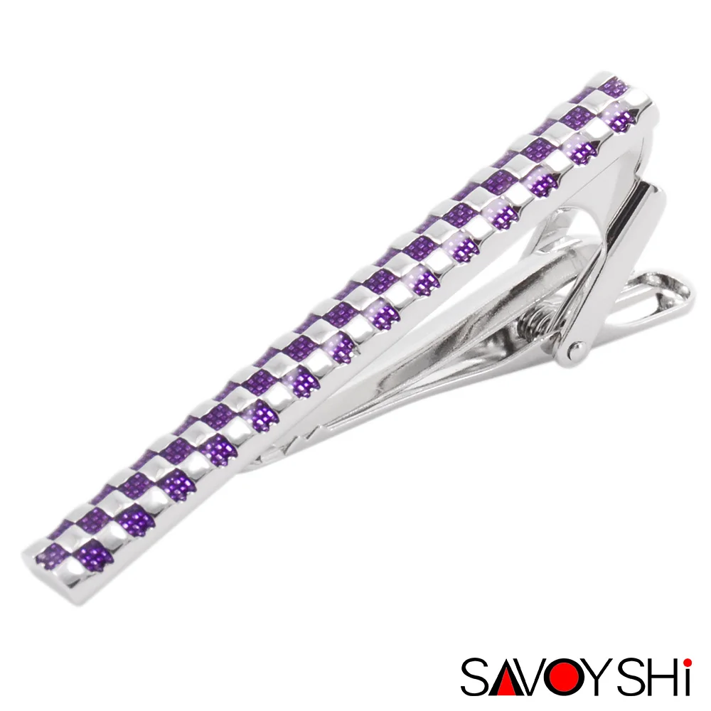 

2 Styles Classic Purple Blue Enamel Lattice Tie Clips for Mens Necktie tie bar clasp tie clip 2017 Newest SAVOYSHI Brand Jewelry