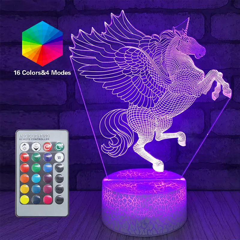 Remote Unicorn LED 3D Nightlight Baby Night Light multi-Color Table Lamp Child Birthday Holiday Girl Friend unicorn light Gift