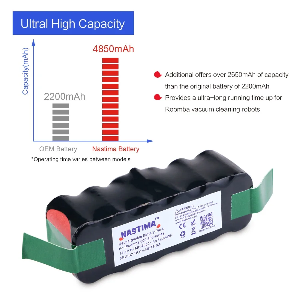 14.4V 4850mAh NI-MH Replacement Battery for iRobot Roomba R3 500 600 700 800 Series Robot Vacuum Cleaner 530 550 560 650 880