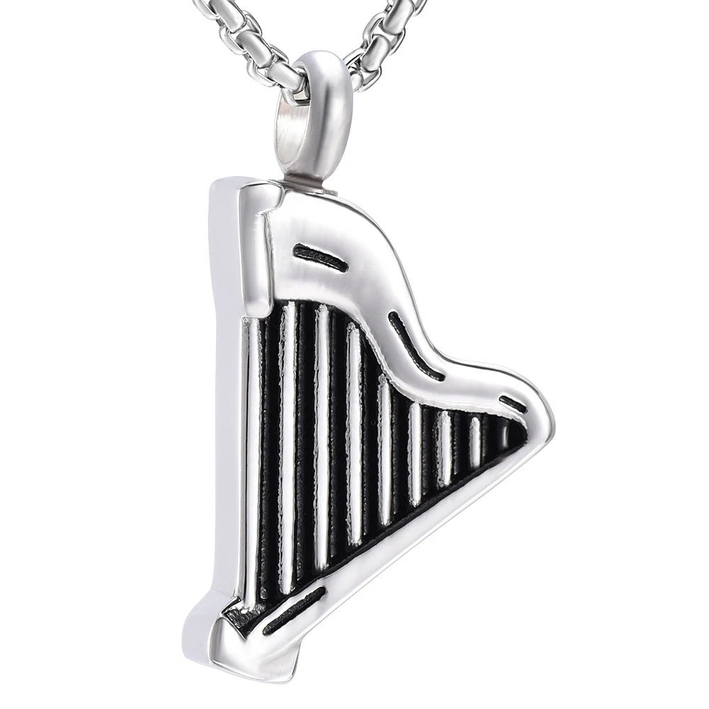 

316l Stainless Steel Harp Memorial Urn Pendant For Cremation Ashes - Women Men Keepsake Jewelry Necklace With Free Funnel Kits