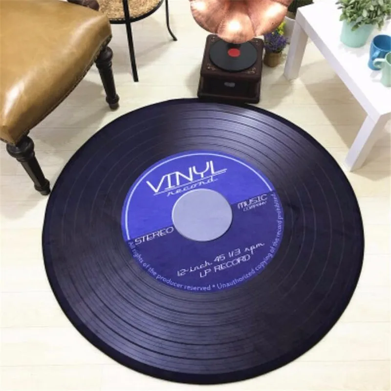 Round Carpet 3D Vinyl Record Printed Carpets for Living Room Anti-slip Rug Computer Chair Floor Mat for Home Decor Kids Room