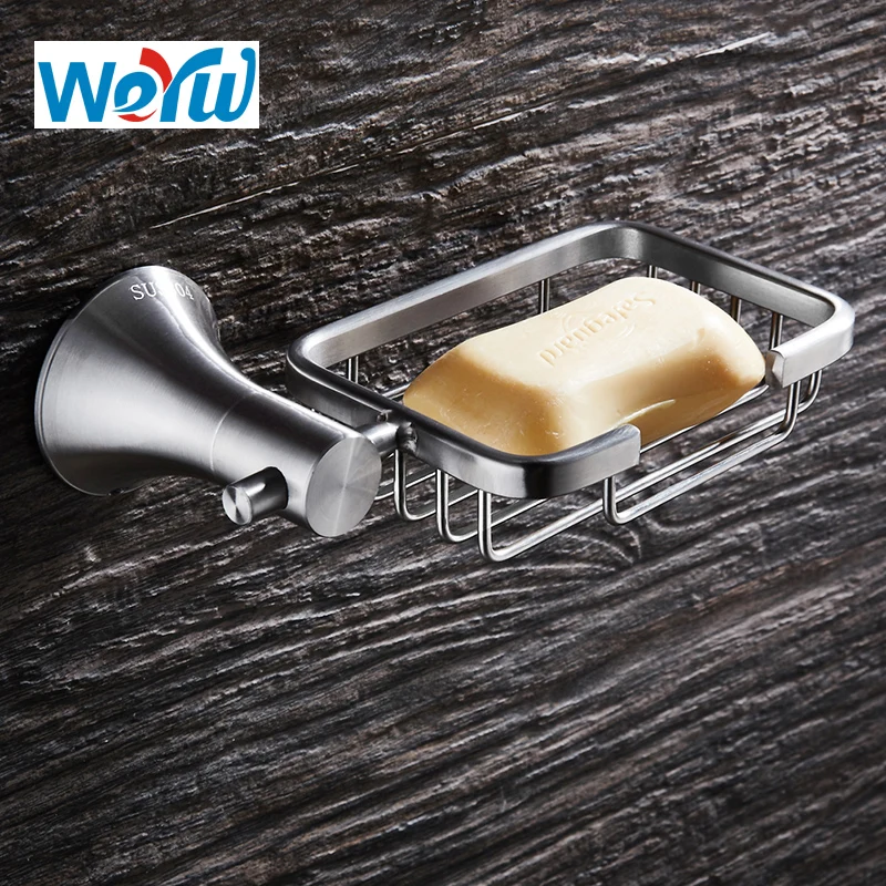 WEYUU  Wall Mounted Brushed Nickel Soap Dish  Soap Holder  Basket Bathroom Furniture Toilet 304 Stainless Steel