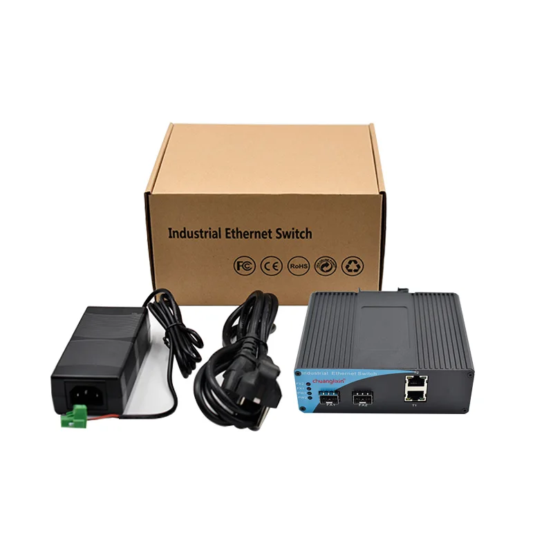 POE Industrial Gigabit 4 port ethernet  10/100/1000M Port 48V af/at 2 SFP solt Port Industrial Fiber converter