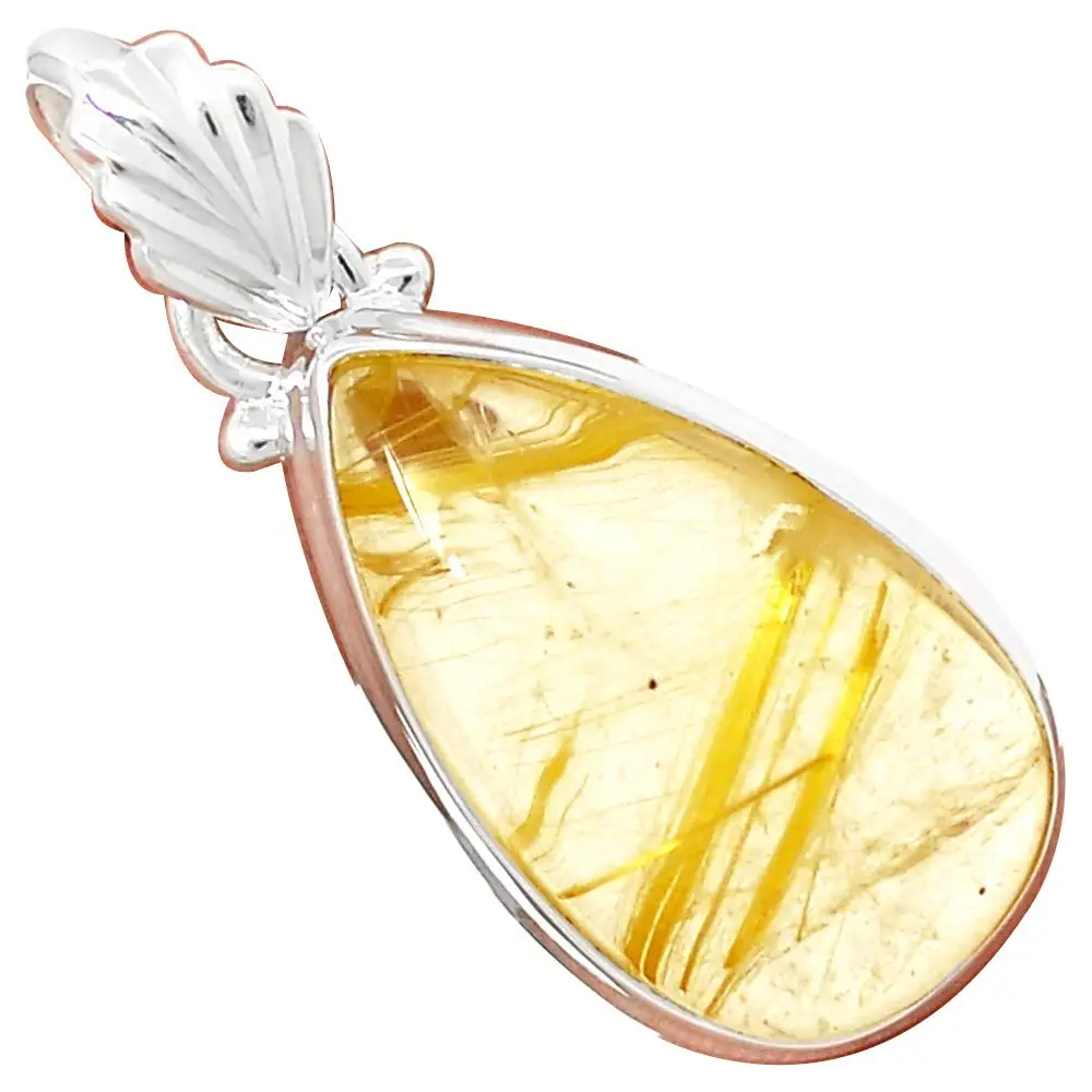 Genuine GOLDEN RUTILE Pendant 925 Sterling Silver, 36 mm, AP5995